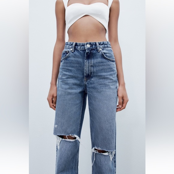 Zara TRF Ripped wide leg jeans size 6 - Picture 4 of 13